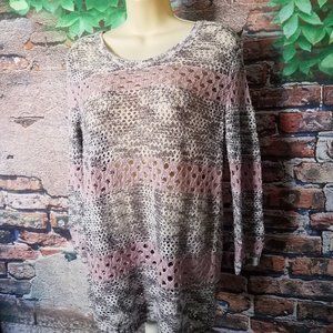Crochet Knit Sliced Back Long Sleeve Sweater